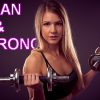 A fitness girl lifting dumbbells with a purple background